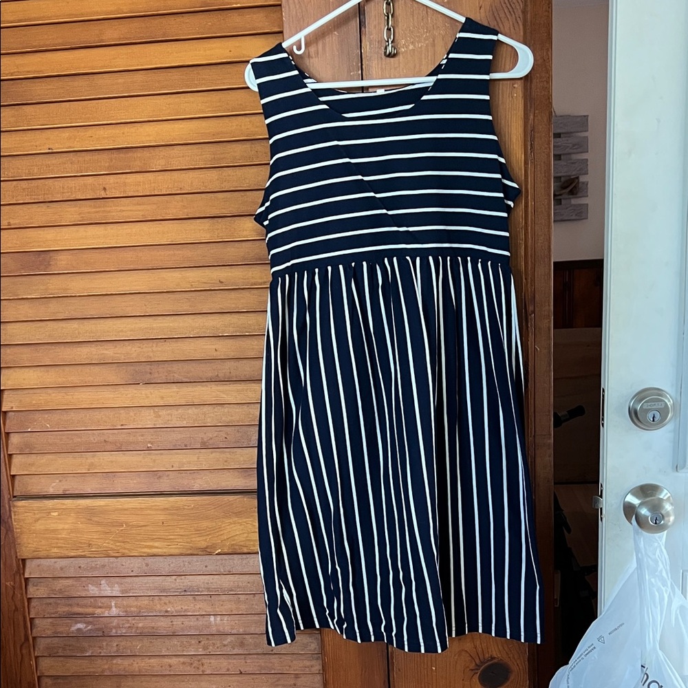 Navy and White Striped Maternity Sleeveless Dress